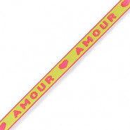 Lint met tekst "Amour" Neon green-pink
